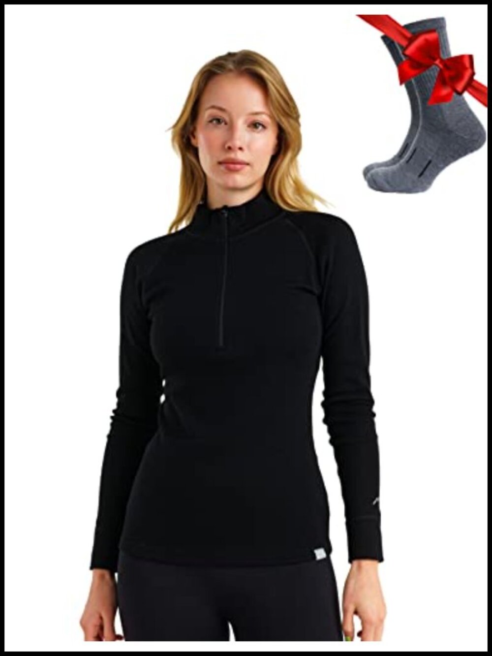 100% Merino Wool Quarter Zip Sweater Women Thermal Base Layer